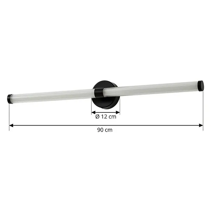 Lucande Wandleuchte Melisa - schwarz, weiß / opal - Schwarze Wandleuchte mit langem, geripptem, lichtdurchlässigem Rohr. Gesamtlänge 90 cm, Basis Ø 12 cm.