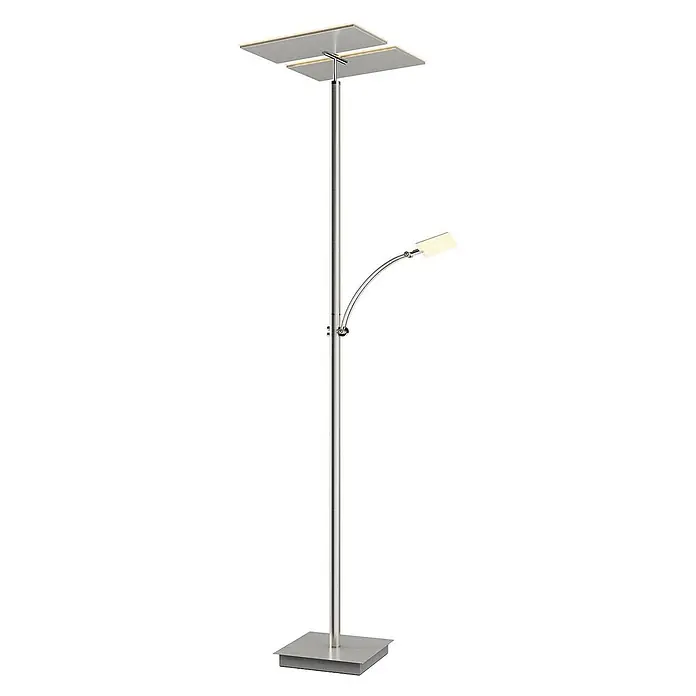 Lucande LED-Deckenfluter Parthena - Höhe: 180 cm, alu / grau / zink, alu / grau / zink, Warmweiß - Elegante Stehleuchte aus gebürstetem Metall mit Deckenfluter und verstellbarer Leselampe.