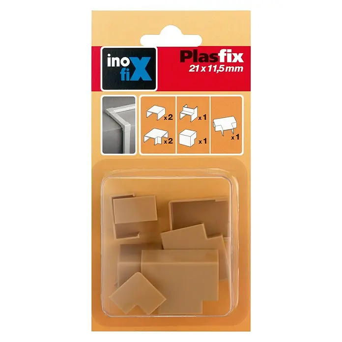 Inofix Plasfix Kit de accesorios para canaleta - Roble, An x Al: 2,1 x 1,15 cm, 7 ud. - Paquete de piezas terminales para canalización de cables Plastfix de 21 x 11,5 mm. Accesorios de plástico para acabados limpios.