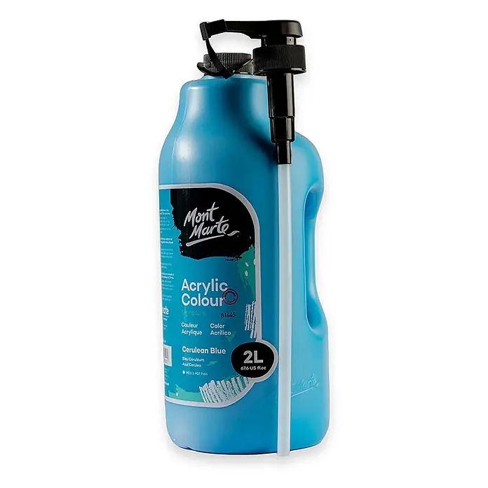 Mont Marte Acrylfarbe Signature - Ceruleanblau, 2.000 ml, Flasche mit Tropfpipette - Mont Marte 2L Acrylfarbe in Azurblau mit schwarzem Pumpspender.
