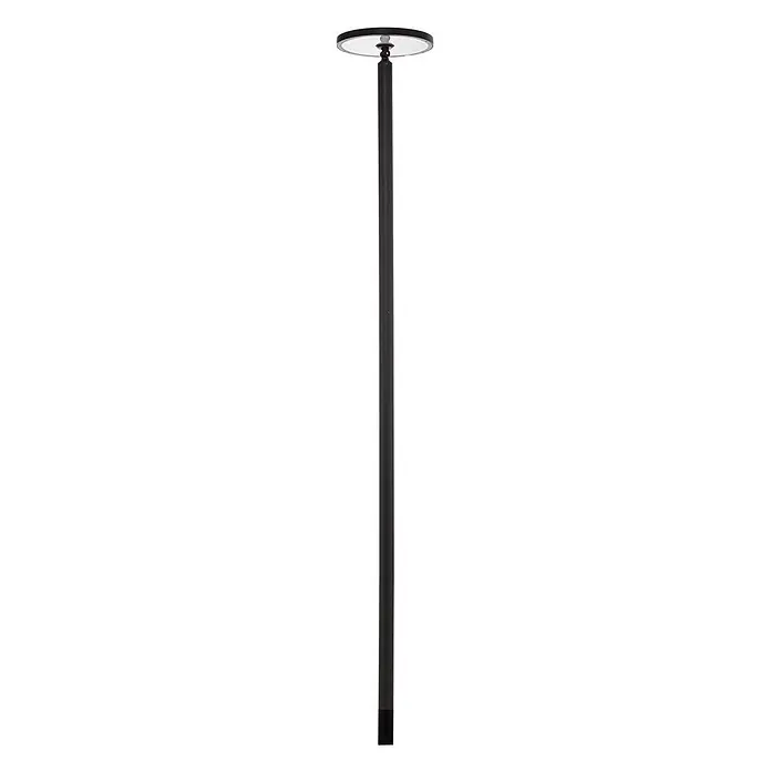 Lucande Außenlaterne Akito -  - Schwarze minimalistische Stehleuchte mit flachem, rundem Diffusor oben.