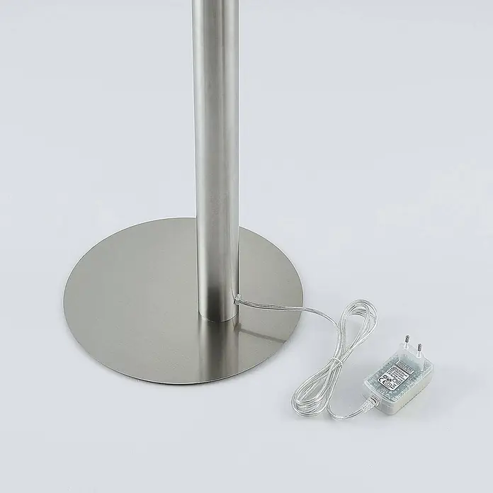 Lindby Stehleuchte Boba - Höhe: 185 cm, alu / grau / zink, alu / grau / zink - Lampenfuß aus gebürstetem Edelstahl mit transparentem Stromkabel und Adapter.