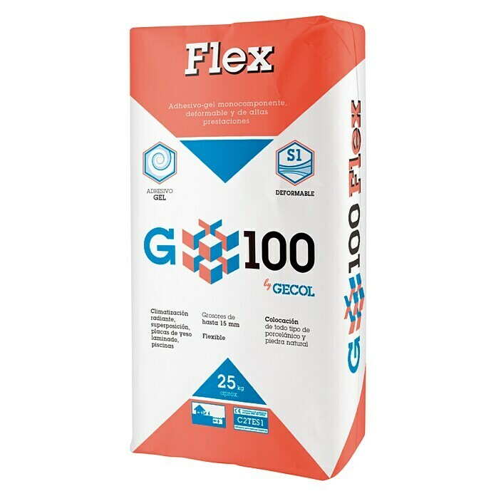 Gecol Cemento cola Gel Flex Blanco (Contenido: 25 kg, Gres porcelánico)