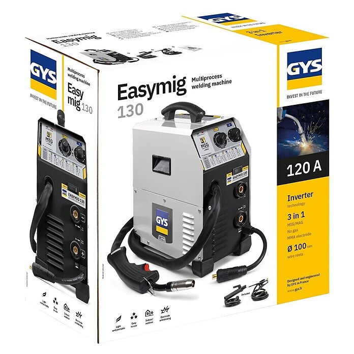 Gys Schweißgerät 3 in 1 Easymig 130 (Geeignet für: Schutzgas-, Fülldraht- und Elektrodenschweißen, 30 - 120 A (MIG/MAG-Schweißen))