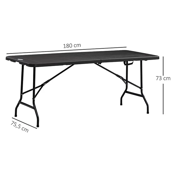 Outsunny Gartentisch für 6 Personen - Stahl, HDPE, Rechteckig, Dunkelgrau - Schwarzer Klapptisch mit Maßen: 180 cm Länge, 73 cm Höhe, 75,5 cm Tiefe an der Basis.