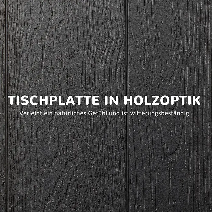 Outsunny Gartentisch für 6 Personen - Stahl, HDPE, Rechteckig, Dunkelgrau - Dunkelgraue Tischplatte in Holzoptik mit haltbarer Struktur.