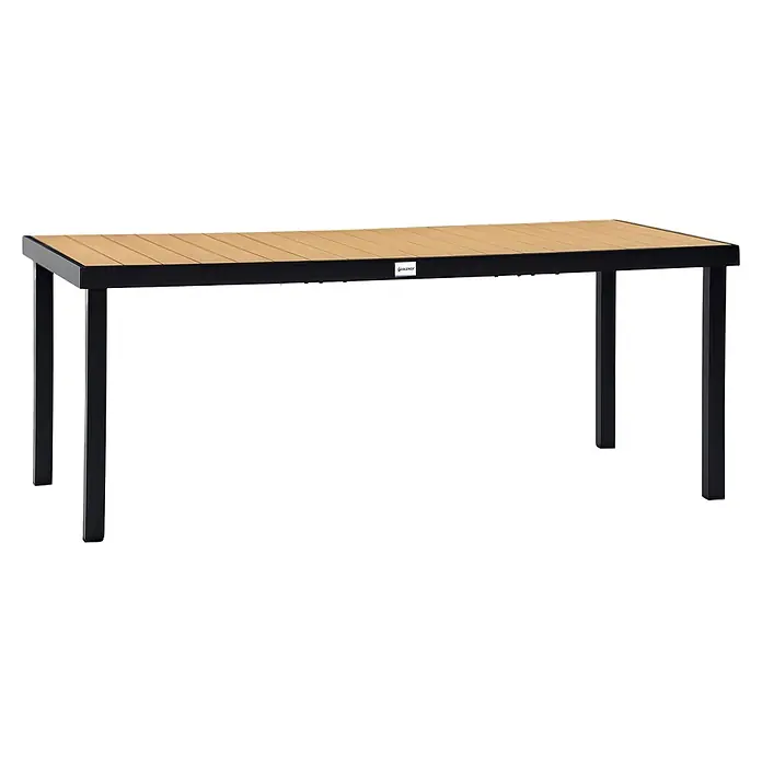Furnicato Gartentisch - L x B x H: 190 x 90 x 74 cm, Rechteckig, Natur - Rechteckiger Gartentisch mit schwarzem Metallgestell und hellbrauner Lattenplatte.