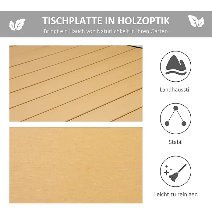 Furnicato Gartentisch - L x B x H: 190 x 90 x 74 cm, Rechteckig, Natur - Nahaufnahme einer hellen Tischplatte in Holzoptik, ideal für den Außenbereich.