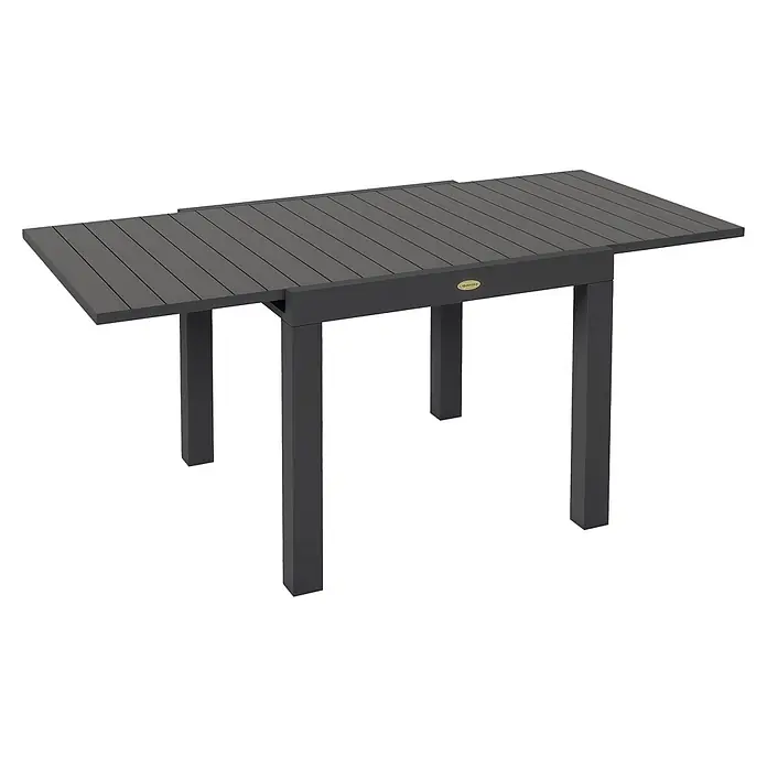 Outsunny Gartentisch - Aluminium, Quadratisch, Grau - Dunkelgrauer ausziehbarer Terrassentisch mit Lattenrostplatte.