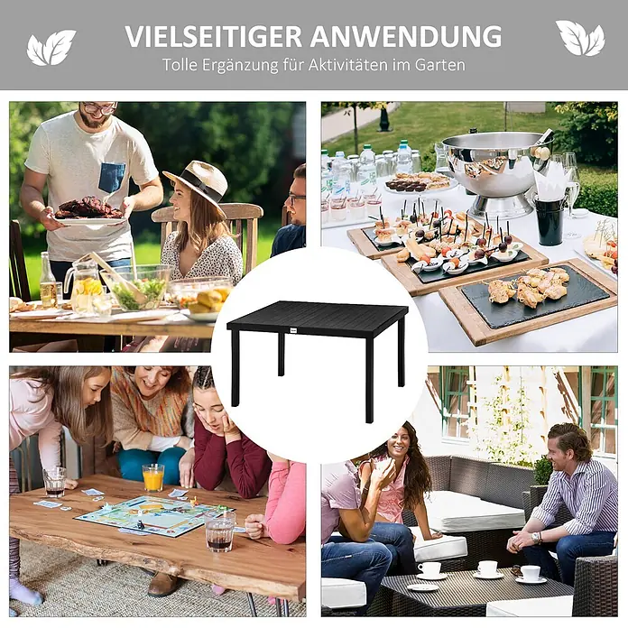 Outsunny Gartentisch - L x B x H: 140 x 90 x 74 cm, Aluminium, Kunststoff, Rechteckig, Schwarz - Schwarzer rechteckiger Gartentisch für vielseitige Gartenaktivitäten wie Essen, Spiele und Entspannung.