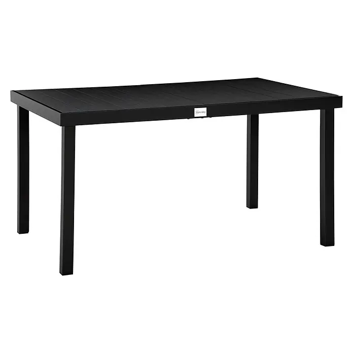 Outsunny Gartentisch - L x B x H: 140 x 90 x 74 cm, Aluminium, Kunststoff, Rechteckig, Schwarz - Schwarzer rechteckiger Tisch mit Lattenrostplatte und vier quadratischen Beinen.