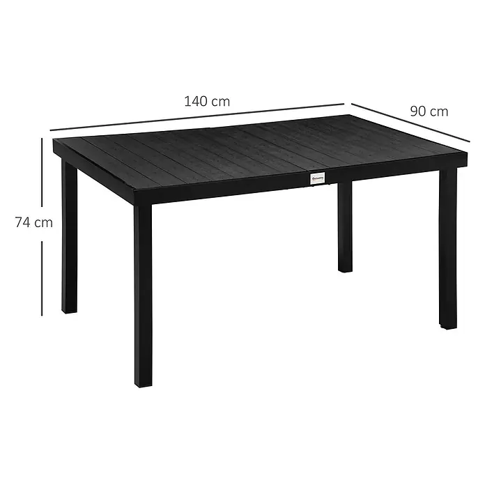 Outsunny Gartentisch - L x B x H: 140 x 90 x 74 cm, Aluminium, Kunststoff, Rechteckig, Schwarz - Schwarzer rechteckiger Gartentisch, 140x90x74 cm, mit Lattenplatte.