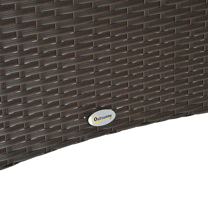 Outsunny Gartentisch mit 2-stufigem Design - L x B x H: 150 x 85 x 74 cm, Metall, Sicherheitsglas, Polyrattan, Rechteckig, Braun, Schwarz - Nahaufnahme von braunem, geflochtenem Polyrattan mit Outsunny-Markenlogo.