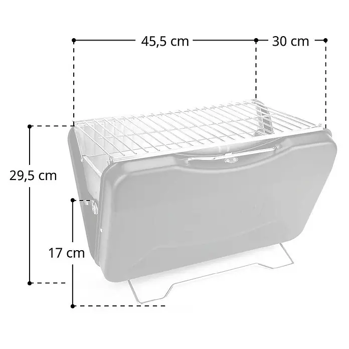 TAINO Holzkohlegrill MOX - Rot - Grauer tragbarer Holzkohlegrill mit Metallrost und Maßen: 45,5 cm, 30 cm, 29,5 cm, 17 cm.
