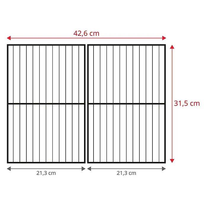 TAINO Holzkohlegrill HERO - Schwarz - Zwei schwarze Metallgitterplatten, gesamt 42,6x31,5 cm. Jede Platte ist 21,3 cm breit.
