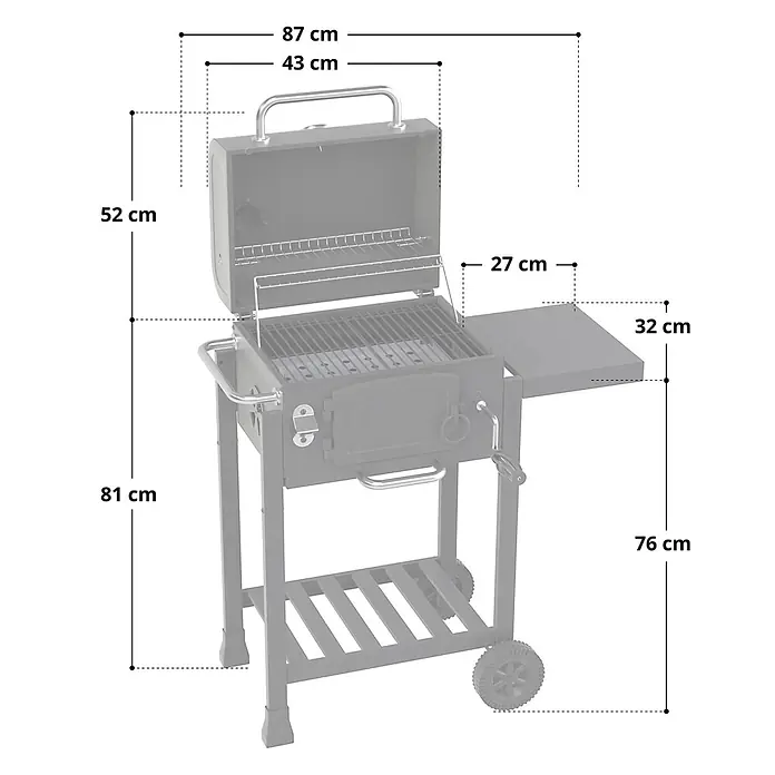 TAINO Holzkohlegrill HERO - Schwarz - Dunkelgrauer Holzkohlegrill mit Seitenablage, Rollen und verschiedenen Maßen.