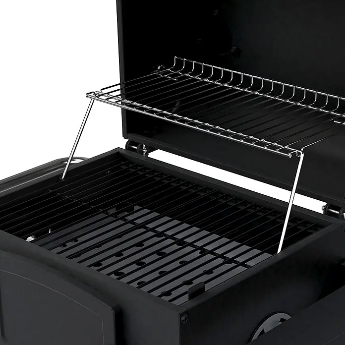 TAINO Holzkohlegrill HERO - Schwarz - Offener schwarzer Holzkohlegrill mit Hauptrost und oberem Chrom-Warmhalterost.