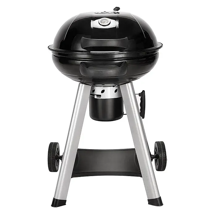 TAINO Holzkohlegrill NEO - Durchmesser Grillfläche: 54 cm, Schwarz - Schwarzer Kugelgrill mit rundem Deckel, integriertem Thermometer, silbernen Beinen, Rädern und einer Ablagefläche.