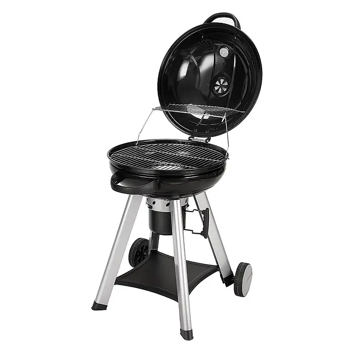TAINO Holzkohlegrill NEO - Durchmesser Grillfläche: 54 cm, Schwarz - Schwarzer Kugelgrill mit offenem Deckel, silbernen Beinen und Rädern für einfache Mobilität.