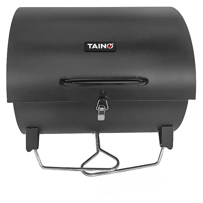 TAINO Holzkohlegrill CHAROX - Schwarz - Schwarzer tragbarer Holzkohlegrill mit Chromständer und Griff.