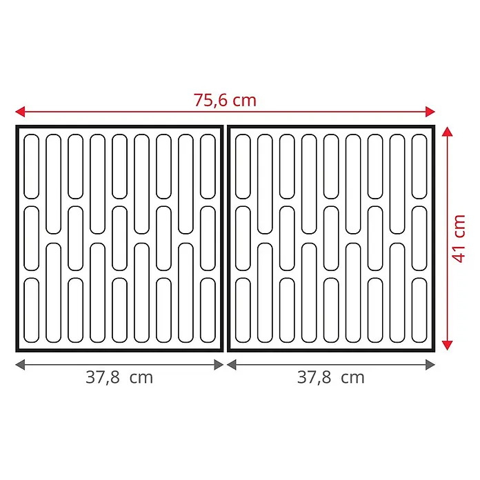 TAINO Gasgrill RED 6+1 -  - Zwei rechteckige Paneele mit ineinandergreifendem dekorativem Ausschnittmuster, Gesamtmaße 75,6 x 41 cm.