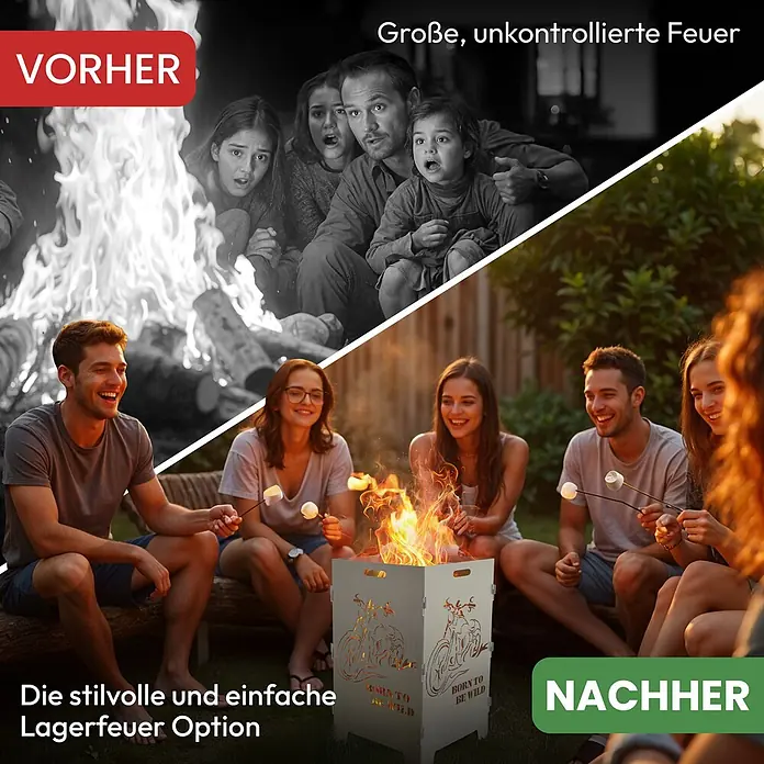 TiKo-Design Holzkohlegrill Feuerkorb-Born to be wild - Grau - Stilvolle Metall-Feuerschale mit Motorrad-Design, für kontrolliertes Marshmallow-Rösten am Lagerfeuer.