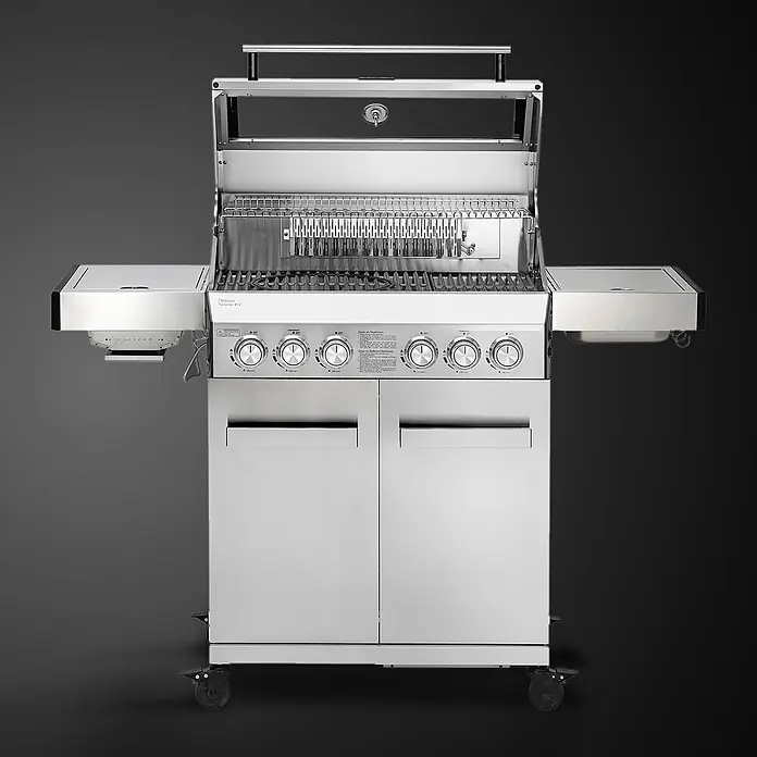 TAINO Gasgrill PLATINUM YAMARA 4+2 - Anzahl Brenner: 4 Stk. - Edelstahl-Gasgrill mit offenem Deckel, sechs Bedienknöpfen und zwei Schranktüren, auf Rollen.