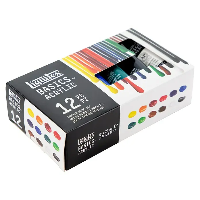 Liquitex Basics Acrylfarben-Set - Farbig sortiert, 12 Stk. x 22 ml, Tube - Ein 12-teiliges Set mit Liquitex Basics Acrylfarben, ideal für Künstler und Hobbybastler.