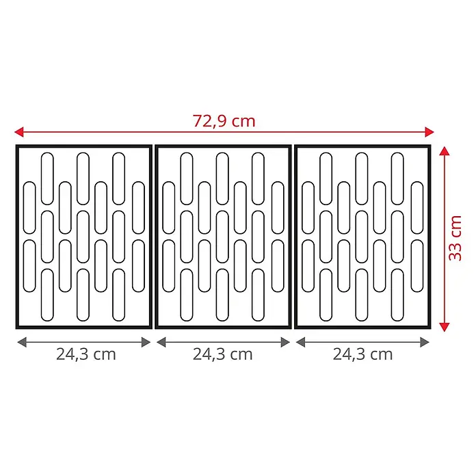 TAINO Gasgrill BASIC 6+1 - Anzahl Brenner: 6 Stk. - Dreiteiliges Dekorpaneel-Set mit Wellenmuster, je 24,3x33 cm, Gesamtbreite 72,9 cm.