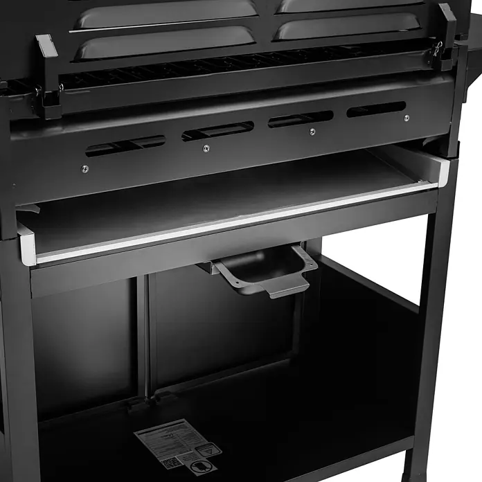 TAINO Gasgrill BASIC 6+1 - Anzahl Brenner: 6 Stk. - Schwarzer Metall-Grillboden mit herausziehbarer Ascheschale, unterer Ablagefläche und Lüftungsschlitzen.