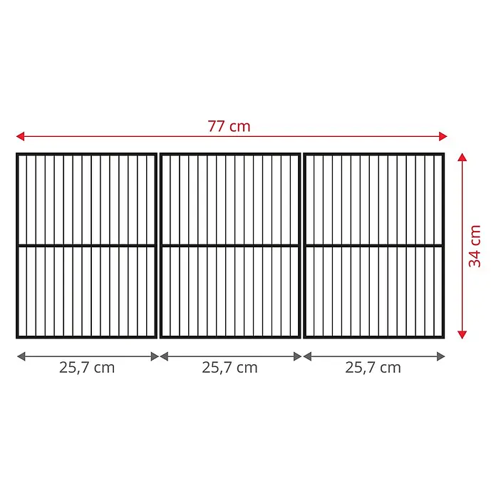 TAINO Gasgrill BRANDO 6+1 - Anzahl Brenner: 6 Stk. - Drei schwarze modulare Gitterplatten: je 25,7x34 cm, Gesamtbreite 77 cm.