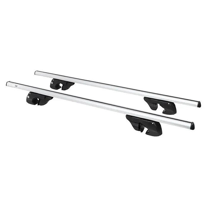 Fischer Baca TopLine XL - Capacidad de carga: 90 kg, L x An x Al: 136,5 x 14,5 x 7,5 cm - Dos barras de techo de coche de aluminio plateado con soportes de montaje negros.