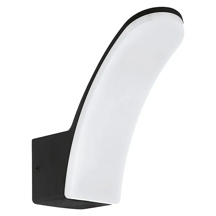 Eglo Aplique exterior LED Fiumicino - 11 W, 11 x 8 x 18 cm, Negro, IP44 - Elegante lámpara de pared LED en blanco y negro. Su diseño curvo ofrece una iluminación moderna para interiores y exteriores.