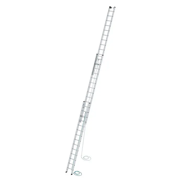 Munk Seilzugleiter Seilzugleiter 3x14 Sprossen - Anzahl Tritte: 14 Stk., Arbeitshöhe: 10.800 m, Aluminium - Silberne Aluminium-Schiebeleiter mit Seilzugsystem.