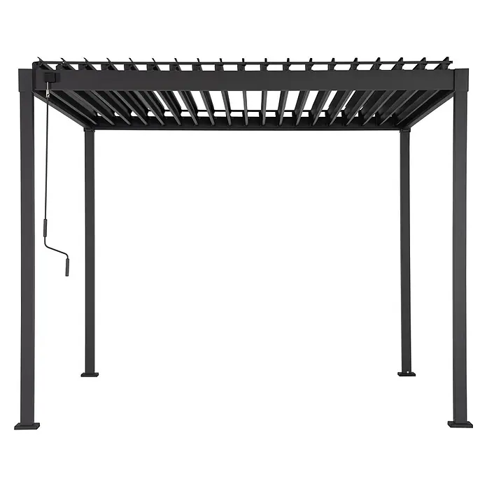 Mirador Pergola - B x T: 300 x 300 cm, Schwarz, Material Gestell: Stahl - Dunkelgraue Metallpergola mit verstellbarem Lamellendach und Kurbelmechanismus.