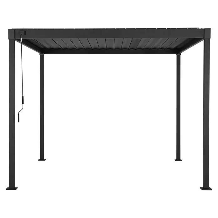 Mirador Pergola - B x T: 300 x 300 cm, Schwarz, Material Gestell: Stahl - Schwarze Metall-Pergola mit verstellbarem Lamellendach und Kurbel.