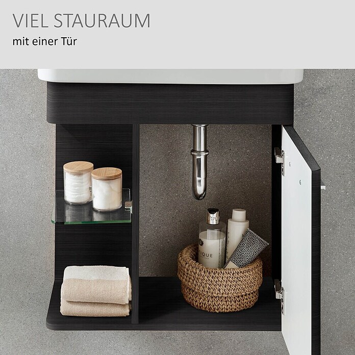Camargue Faro Mini Waschtischunterschrank (29 x 55 x 55 cm, Bewegungsmelder mit LED-Beleuchtung, Darkoak)