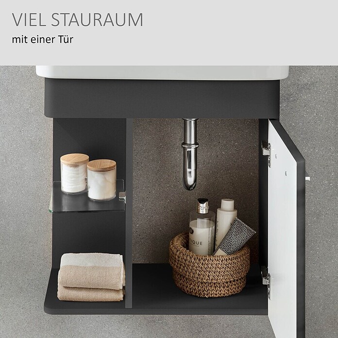 Camargue Faro Mini Waschtischunterschrank (29 x 55 x 55 cm, Bewegungsmelder mit LED-Beleuchtung, Grafit)