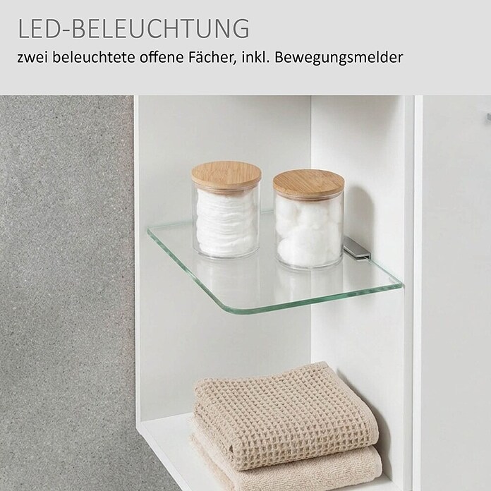 Camargue Faro Mini Waschtischunterschrank (29 x 55 x 55 cm, Bewegungsmelder mit LED-Beleuchtung, Weiß)