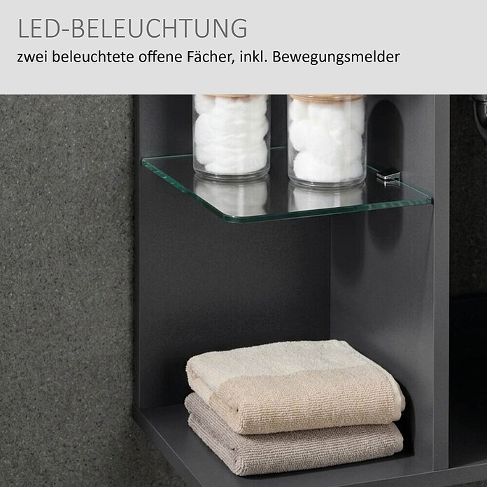 Camargue Faro Mini Waschtischunterschrank (29 x 55 x 55 cm, Bewegungsmelder mit LED-Beleuchtung, Grafit)
