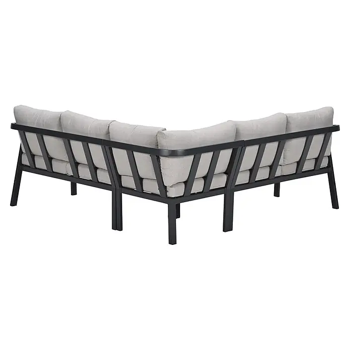 Garden Impressions Loungemöbel-Set Terni - 3 -tlg., Aluminium, Grau/Schwarz - Hellgraues Outdoor-Ecksofa mit dunklem Metallrahmen und Stoffpolstern.