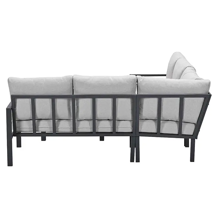 Garden Impressions Loungemöbel-Set - 4 -tlg., Aluminium, Ecklounge, Grau/Schwarz - Dunkelgraues Outdoor-Ecksofa aus Metall mit hellgrauen Kissen.