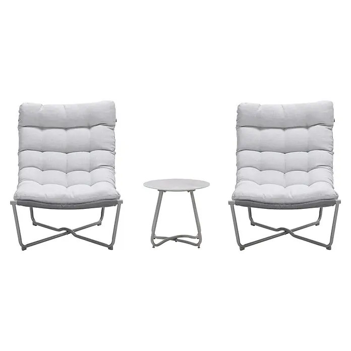 Garden Impressions Loungemöbel-Set Danzig - 3 -tlg., Aluminium, Polyester, Taupe - Zwei hellgraue Polster-Loungesessel mit grauen Metallrahmen und ein runder Beistelltisch.