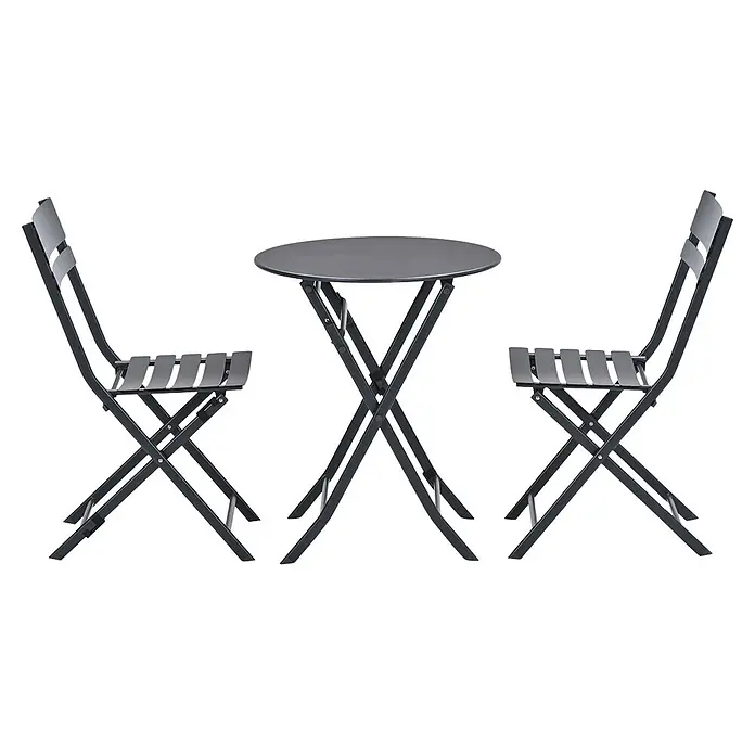 Garden Impressions Balkonmöbel-Set Alfa - 3 -tlg., Stahl, Schwarz - Dunkelgraues Klapp-Bistroset: ein runder Tisch und zwei Stühle.