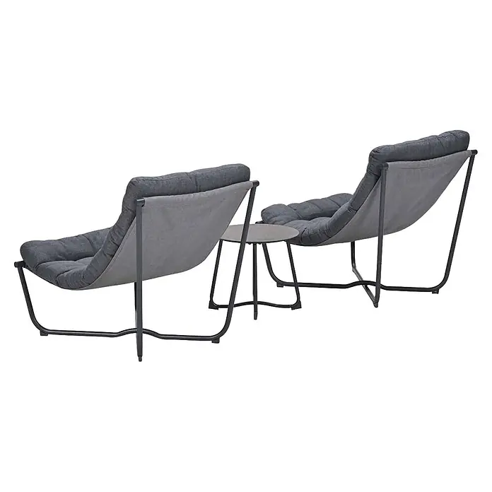 Garden Impressions Loungemöbel-Set Danzig - 3 -tlg., Aluminium, Polyester, Schwarz/Grau - Zwei graue Lounge-Sessel mit schwarzen Metallrahmen und einem passenden Beistelltisch.