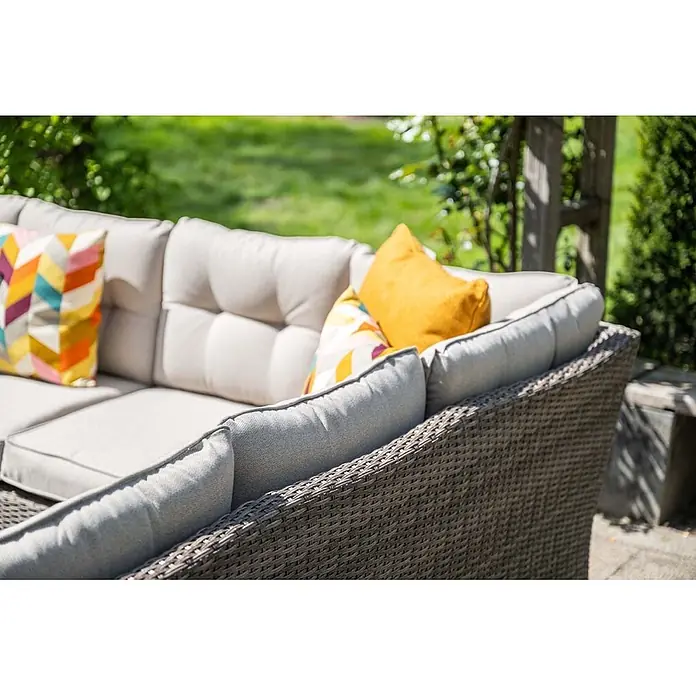 Garden Impressions Loungemöbel-Set Blue Bird - 4 -tlg., Aluminium, Polyester, Sicherheitsglas, Rechts, Beige - Gartensofa aus Rattan mit hellbeigen Kissen und bunten Zierkissen.