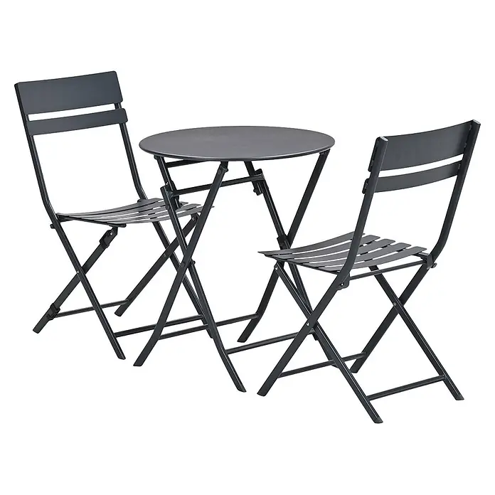 Garden Impressions Balkonmöbel-Set Alfa - 3 -tlg., Stahl, Schwarz - Dunkelgraues klappbares Metall-Bistrotisch-Set mit rundem Tisch und zwei Stühlen.