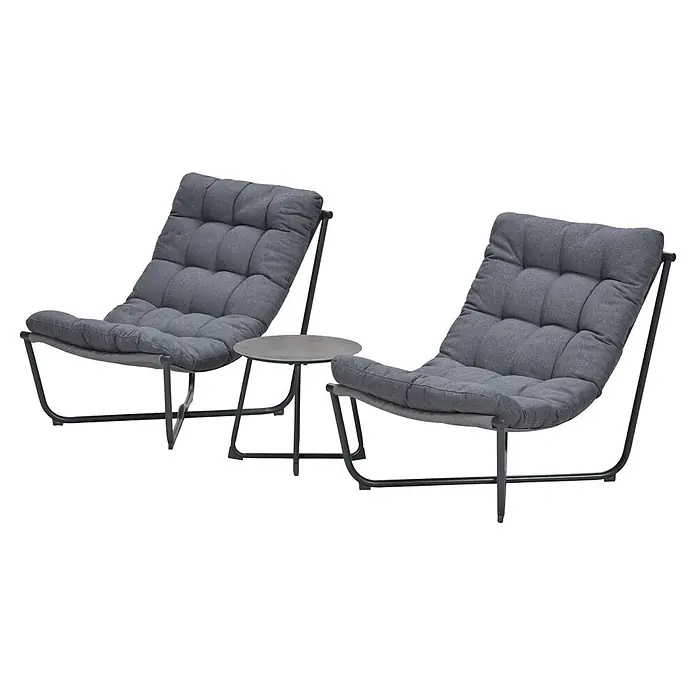 Garden Impressions Loungemöbel-Set Danzig - 3 -tlg., Aluminium, Polyester, Schwarz/Grau - Zwei graue Polster-Loungesessel und ein passender grauer runder Beistelltisch mit dunklen Gestellen.