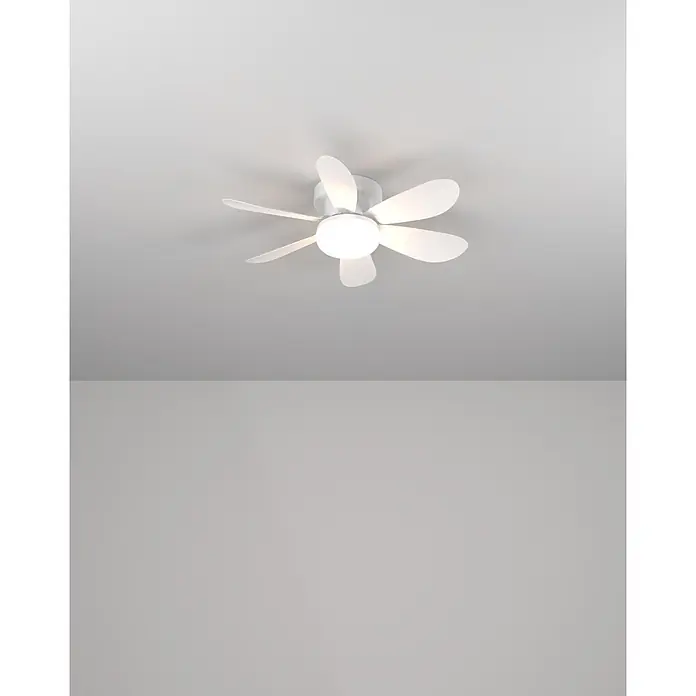 Eglo Deckenventilator Clovelly - 52 cm, 12 W, Warmweiß - Weißer Deckenventilator mit fünf Rotorblättern und integrierter LED-Beleuchtung in der Mitte.
