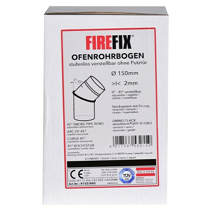 Firefix Ofenrohrbogen (Durchmesser: 150 mm, 45 °, Senotherm lackiert, Schwarz) | BAUHAUS